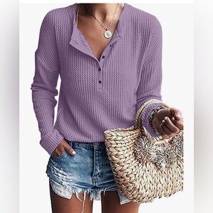 🍀3 FOR $15🍀 | Waffle Knit | Tunic | Button Up | V Neck | Henley Shirt | 2XL
